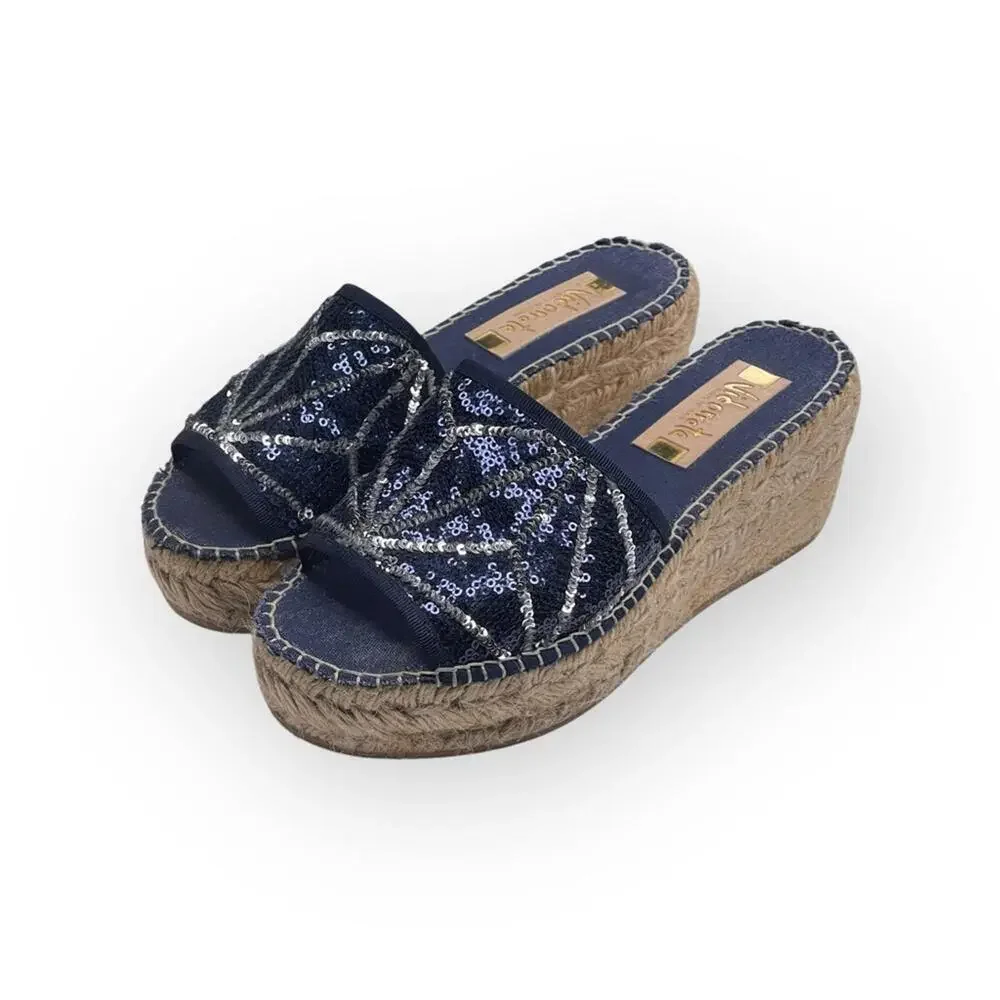 Vidorreta ☀︎︎ Handmade Starburst Sequin Platform Espadrille Sandals ☀︎︎ Navy 37